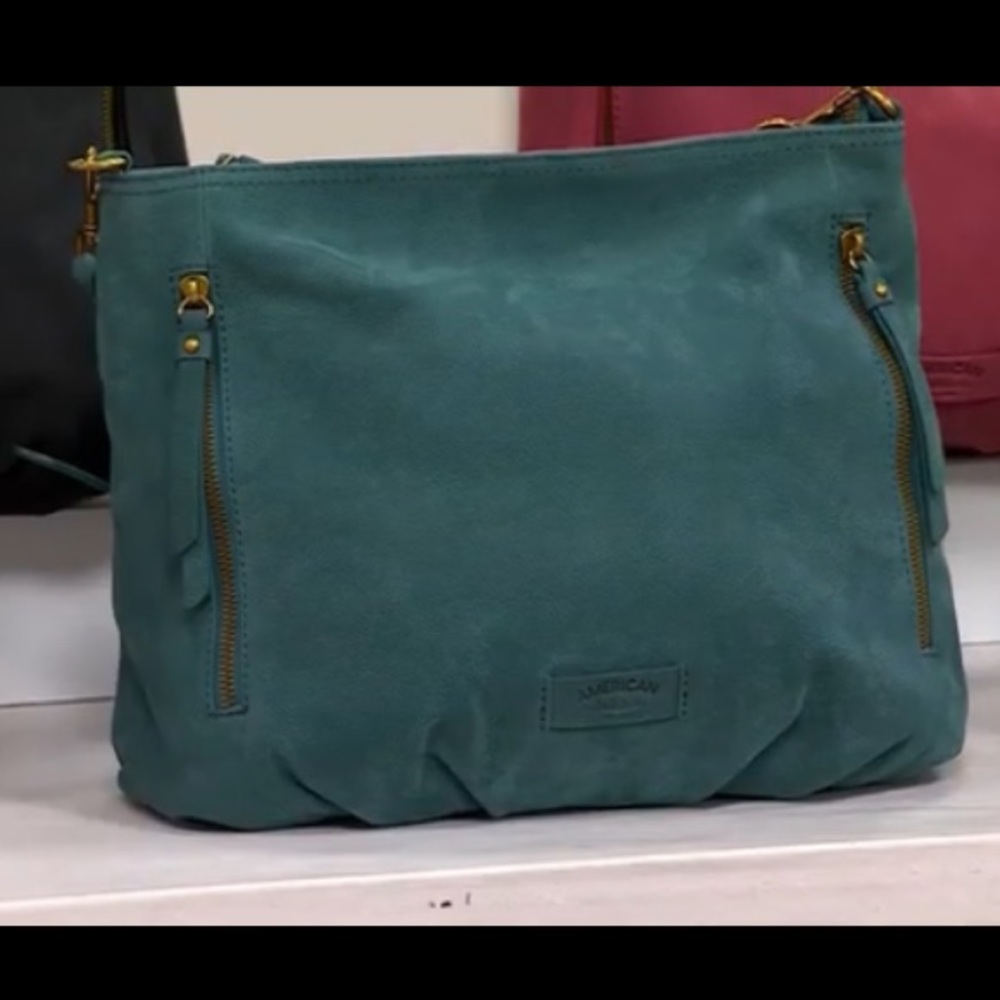 American Leather Co. Nubuck Leather Ella Crossbody Dark Teal - Picture 3 of 15